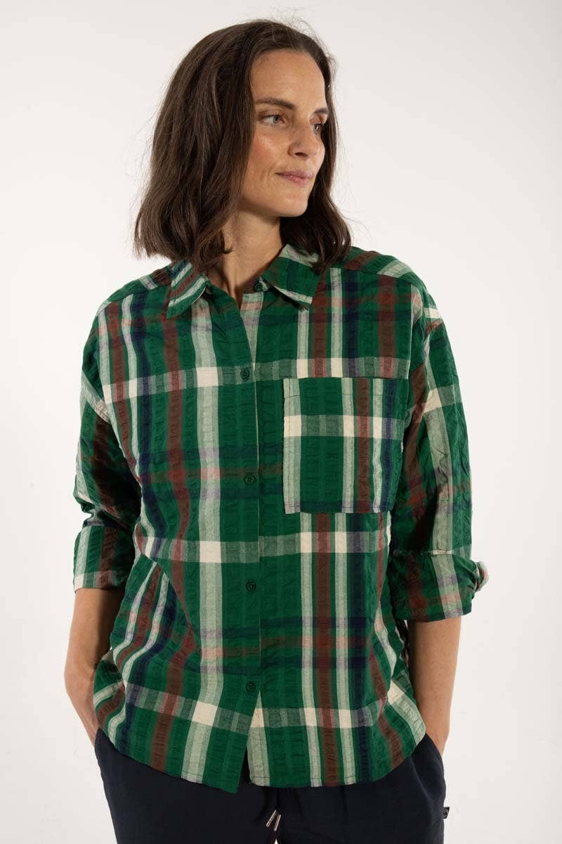 Danefae København Danethyme Seersucker Shirt – Dark Pine Check