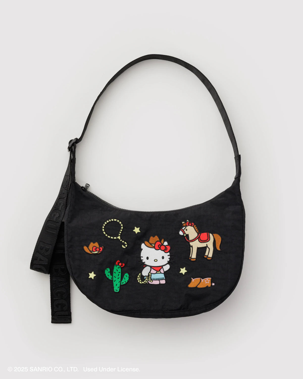 Baggu Medium Nylon Crescent Bag — Embroidered Hello Kitty Western