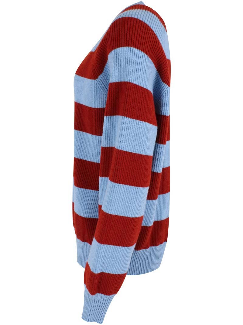 Danefæ København Danerelation Chunky Wool Jumper – Dark Brick / Light Blue Grey