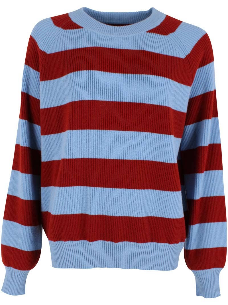Danefæ København Danerelation Chunky Wool Jumper – Dark Brick / Light Blue Grey