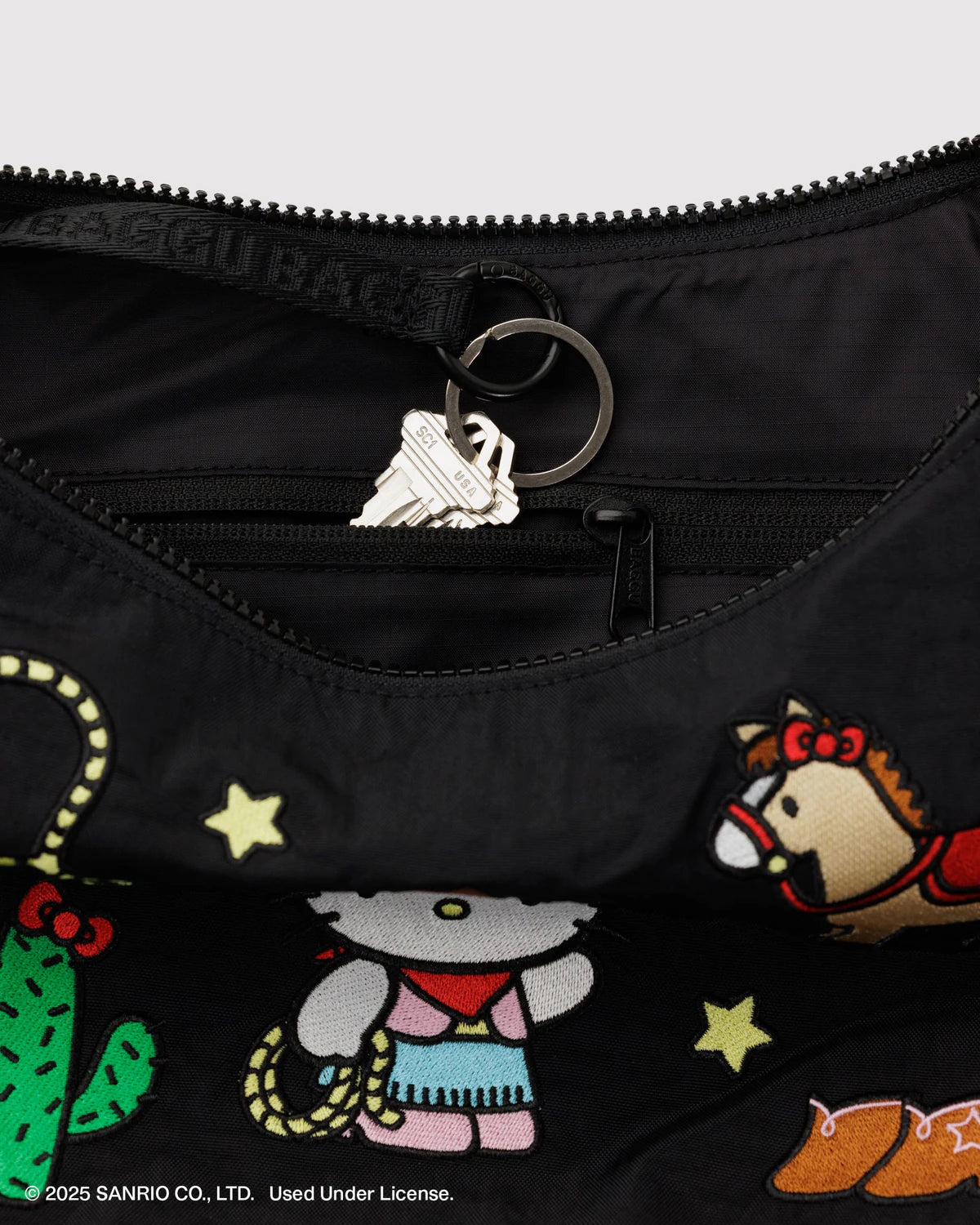 Baggu Medium Nylon Crescent Bag — Embroidered Hello Kitty Western