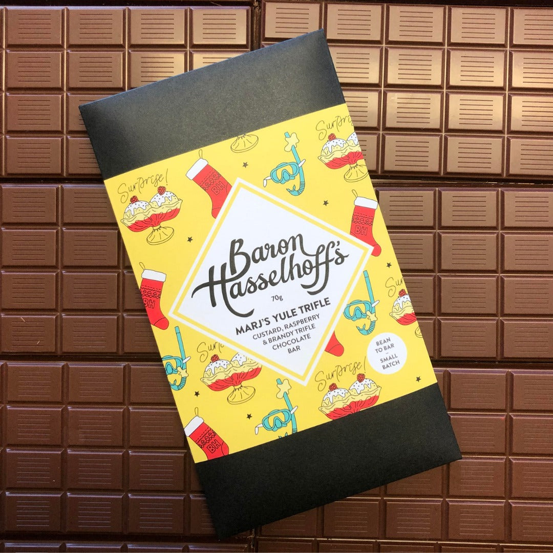 Baron Hasselhoff's “Marj Bar” Custard, Raspberry & Brandy Trifle Chocolate Bar