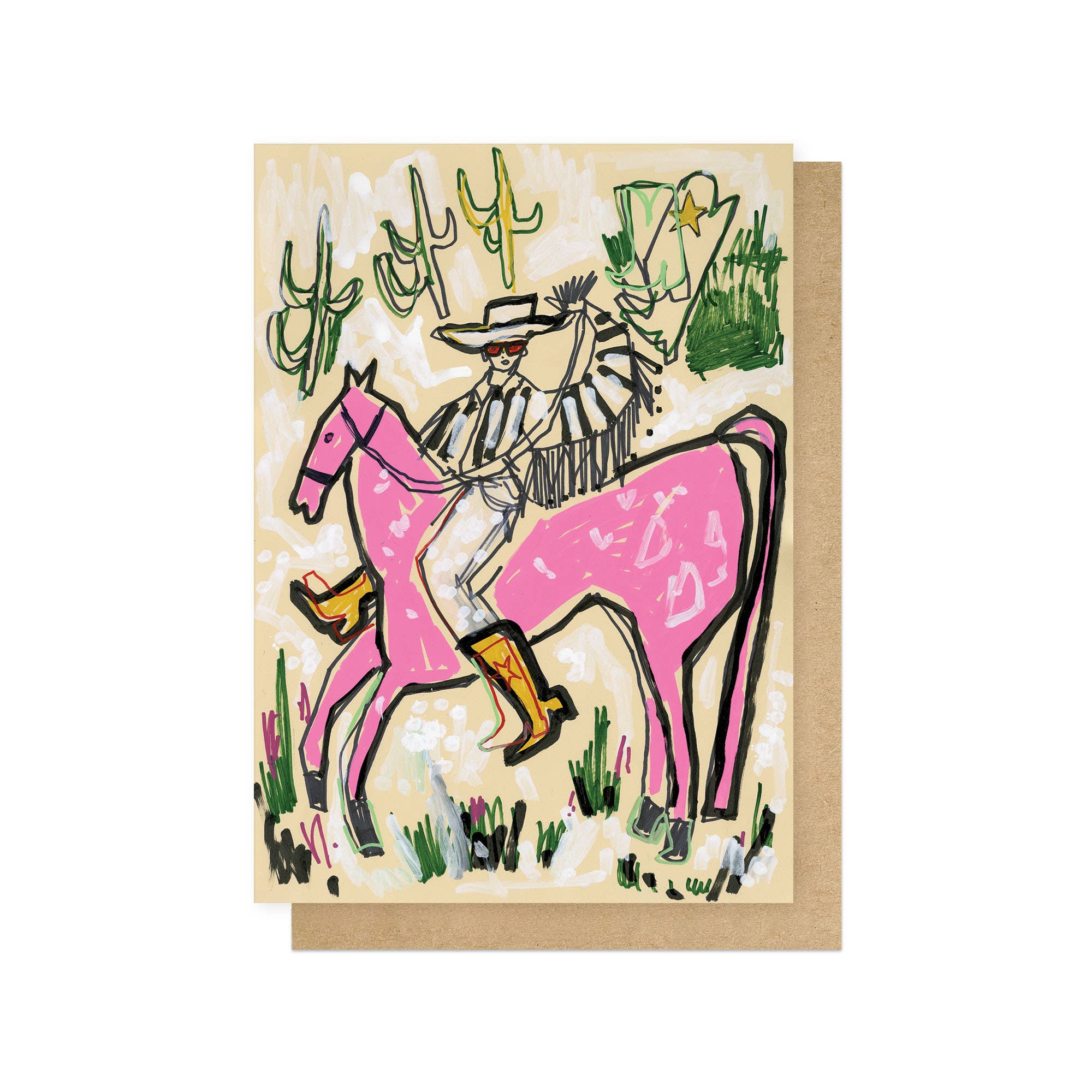 Pink Horse Cowboy Greetings Card