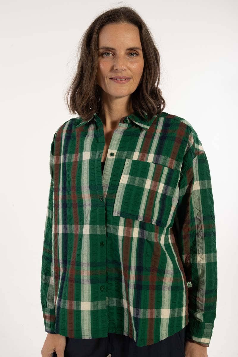 Danefae København Danethyme Seersucker Shirt – Dark Pine Check