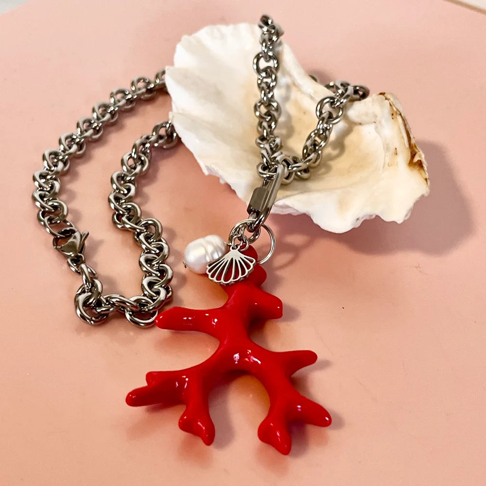 Penny Foggo – Big Chunky Coral Necklace (Stainless Steel)
