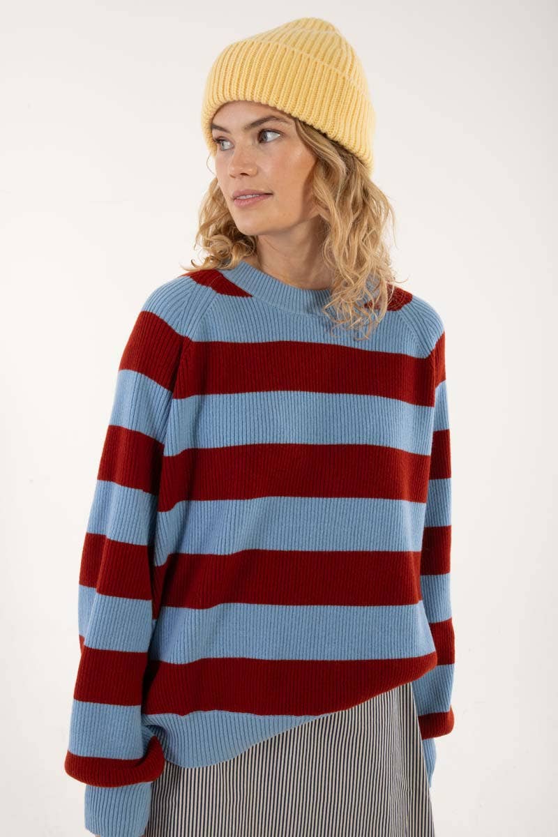 Danefæ København Danerelation Chunky Wool Jumper – Dark Brick / Light Blue Grey