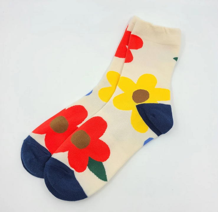 Comfortarians – Women’s Floral Socks – Ivory