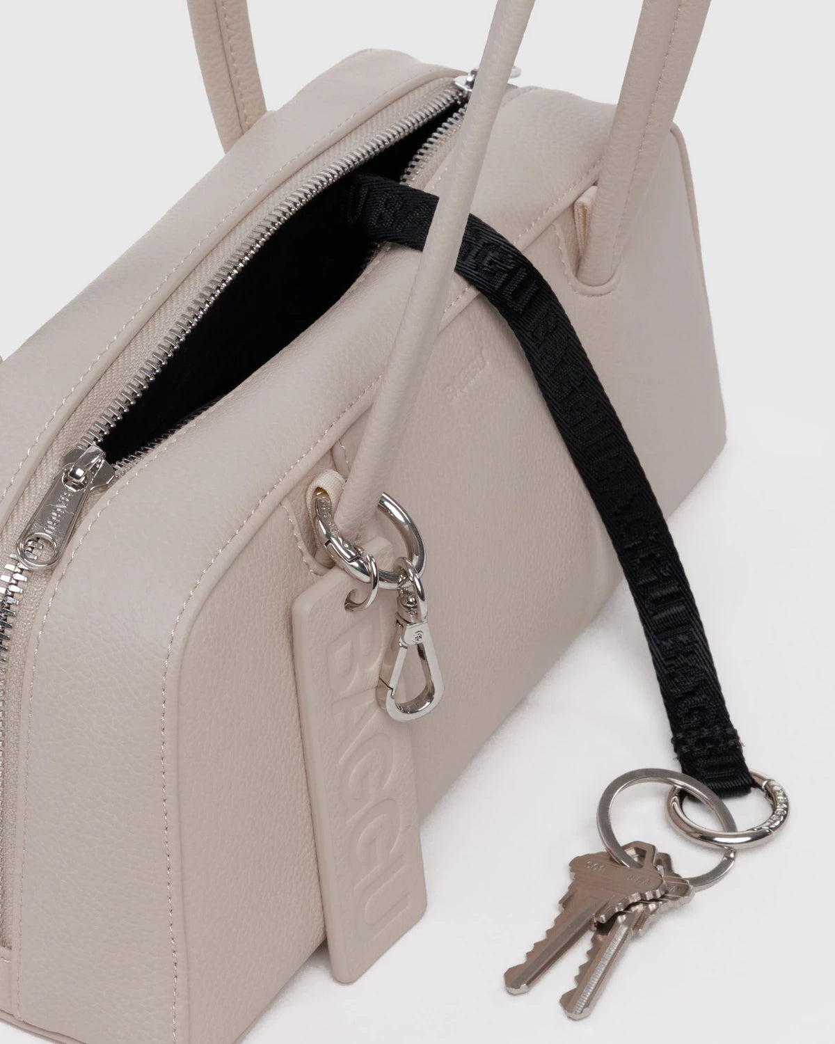 Baggu Small Recycled Leather Bowling Bag – Stone