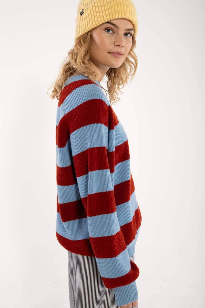 Danefæ København Danerelation Chunky Wool Jumper – Dark Brick / Light Blue Grey