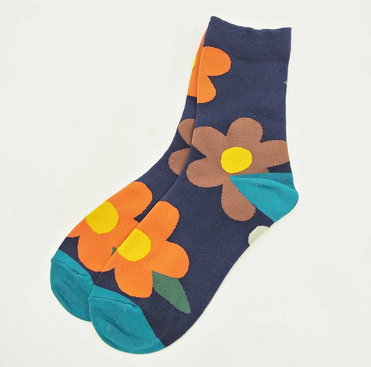 Comfortarians – Women’s  Floral Socks – Navy