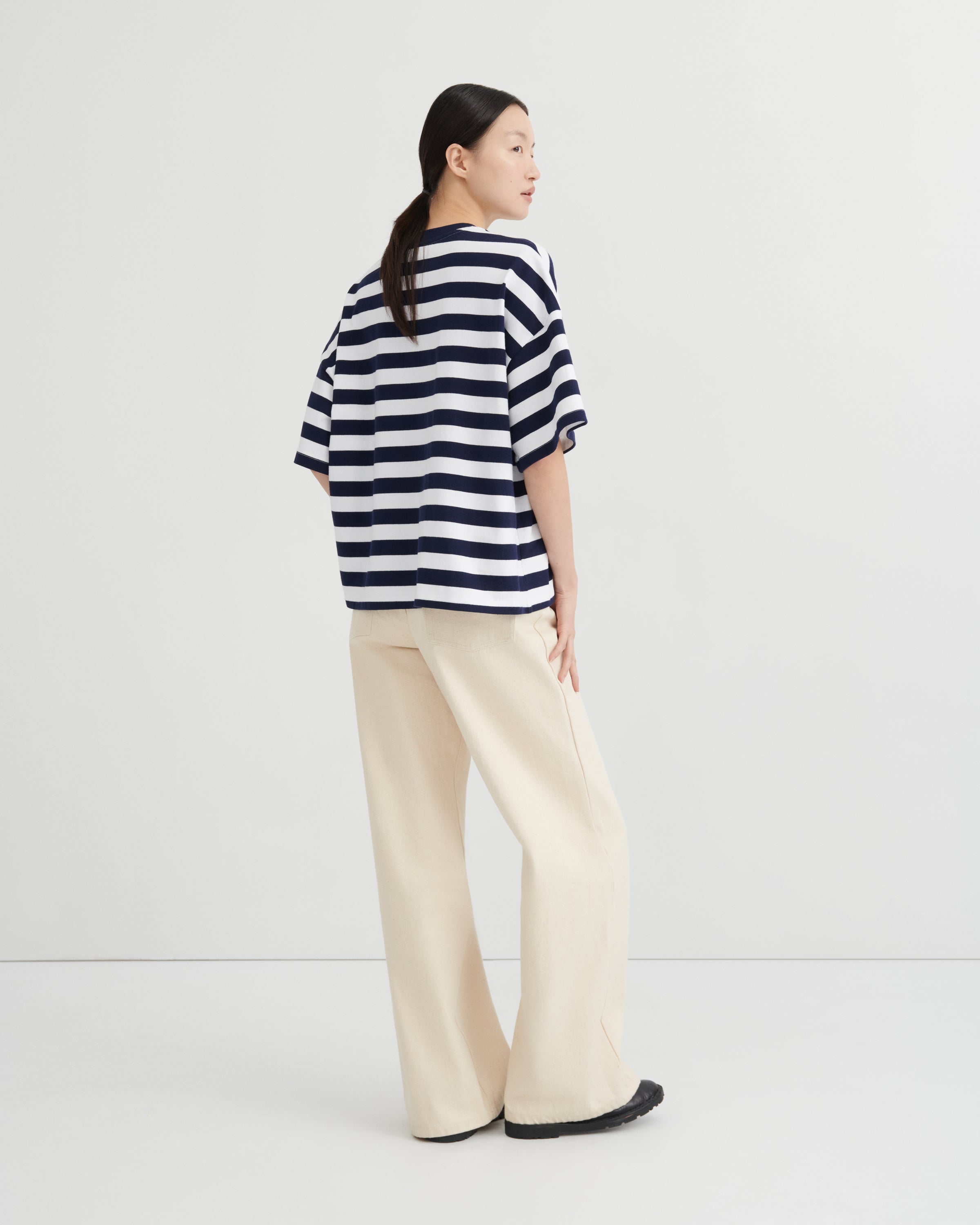 Kowtow Oversized Boxy Tee – Navy White Stripe