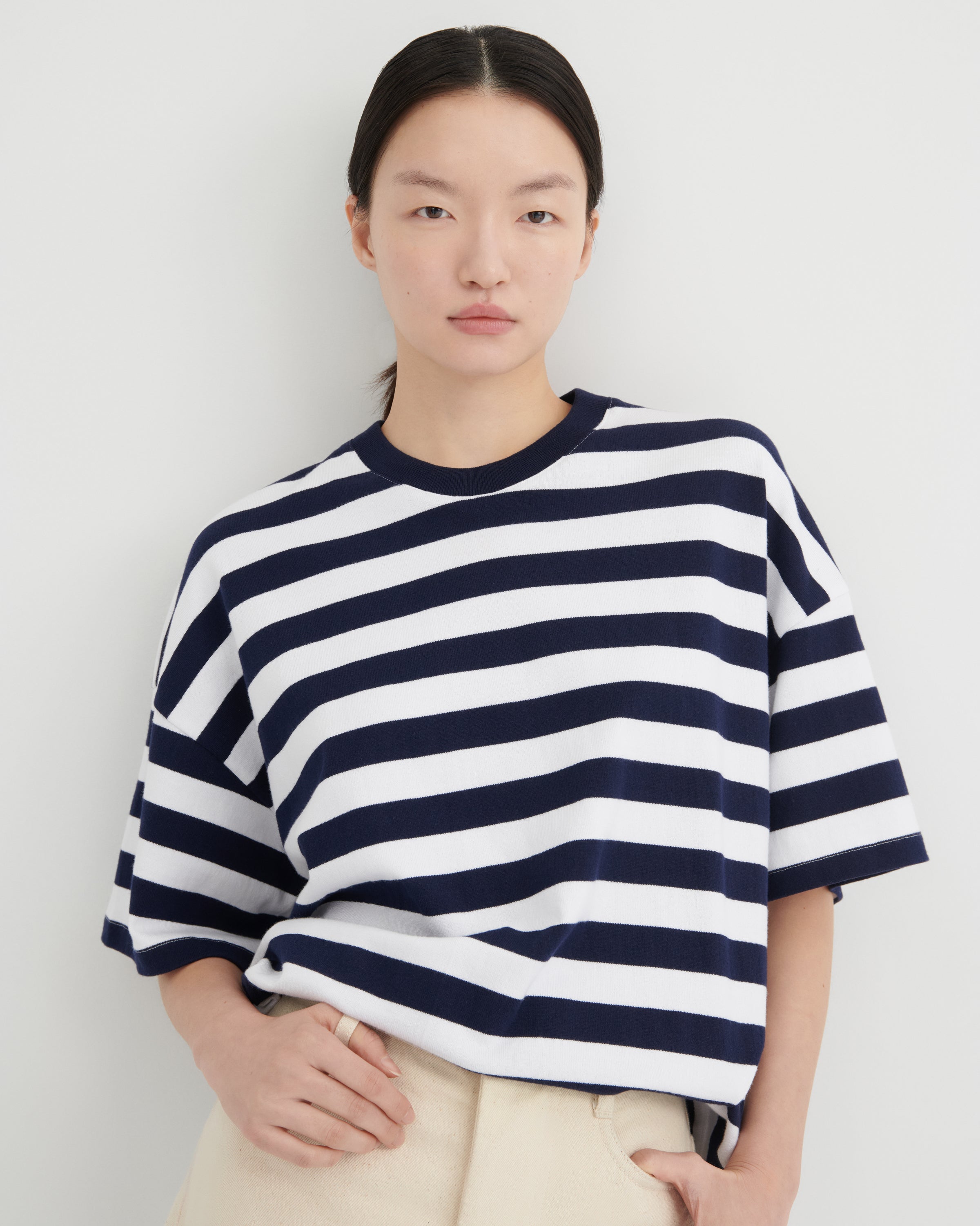 Kowtow Oversized Boxy Tee – Navy White Stripe
